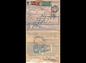 Österreich 1926, Paketkarte v. Wien m. 3 Jugoslawien Porto Marken rücks.