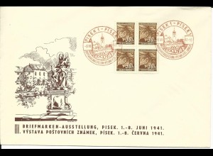 Tschechoslowakei 1941, Briefmarken Ausstellung Pisek, Brief m rotem Sonderstpl. 