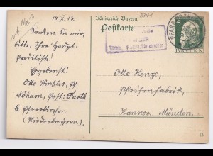 Bayern 1913, Posthilfstelle Nöham Taxe Furth b. Pfarrkirchen auf Ganzsache #1375