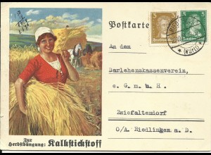 DR 1927, 3+5 Pf. auf bunter Kalkstickstoff Reklamekarte v. Riedlingen