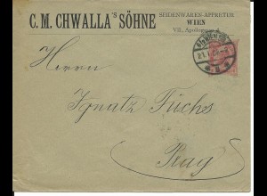 Österreich 1905, gebr. 10 H. Privat Ganzsache Brief v. Wien n. Prag