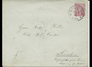 DR 1882, Klaucke Nr.56 GÖTTINGEN 1 klar auf 10 Pf. Ganzsache Brief n. Bayern.