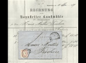 Bayern 1869, breitr. 3 Kr. auf Brief m. HKS HAUNSTETTEN (Sem 150.-) n. Fischen