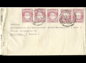 Bolivien, MeF 5x90 C. Revolution 1943 auf Zensur Brief n. Schweden