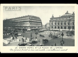 Frankreich, Paris, Grand Hotel et Place de l´Opéra m. Oldtimer, 1937 gebr. sw AK