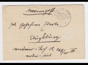 DR 1918, Marinepost Brief n. Bayern m. K1 Kais.Dt.Marine Schiffspost No87. #2258