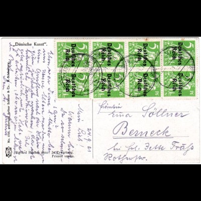 DR 1921, 5 Pf. Bayern Abschied im 8er-Block auf AK v. Marktredwitz n. Berneck