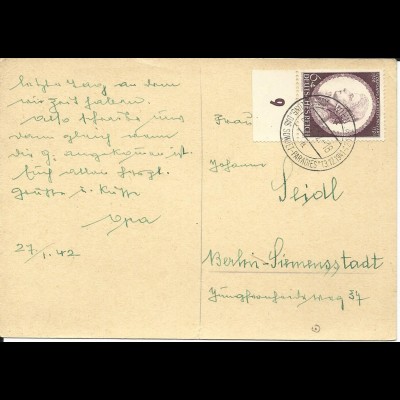DR 1942, 6 Pf. Mozart auf Karte m. Ostmark Stpl. Ausstellung Das Sowjet Paradies