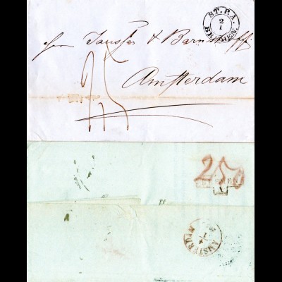 Bremen 1853, K2 ST.P.A. BREMEN auf Porto Brief n. Amsterdam Holland, NL