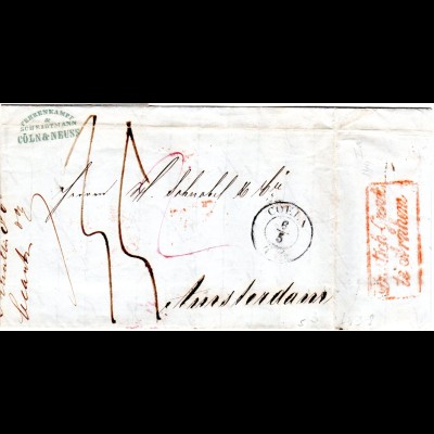 Preussen 1847, K2 COELN auf Porto Brief n. Amsterdam, NL