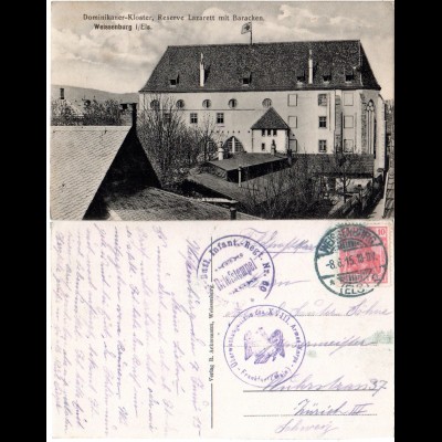 DR 1915, 10 Pf. auf WW I Feldpost AK v. Weissenburg Frankreich i.d. Schweiz. 
