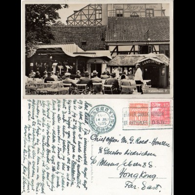Dänemark 1935, 10+15 öre auf AK Lorry`s Park n. Hong Kong