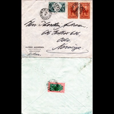 Madagaskar 1931, 4 Marken vorder- u. rs. auf Brief der Norwegen Mission n. Oslo