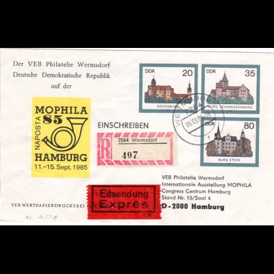 DDR U2, 20+35+80 Pf. Ganzsache Brief in portorichtiger Verwendung v. Wermsdorf