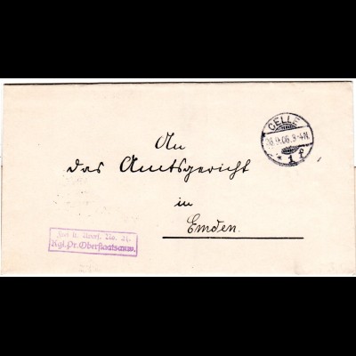 DR 1906, Frei lt. Avers No.21 Kgl. Pr. Oberstaatsanw. auf Brief v Celle n. Emden