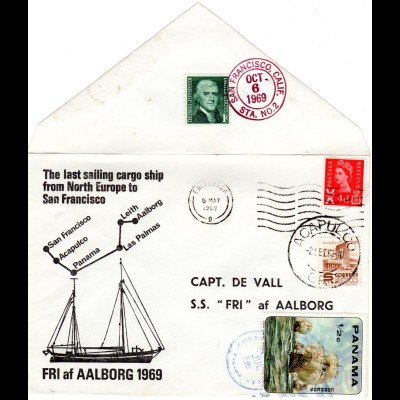 1969 SS FRI ship cover with US, Scotland, Mexico and Panama mixed franking
