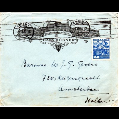 Österreich 1935, 60 Gr. auf Illustriertem Umschlag m. Park Hotel v. Wien n. NL