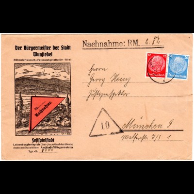 DR 1941, 12+20 Pf. auf Nachnahme Bilder Brief v. WUNSIEDEL