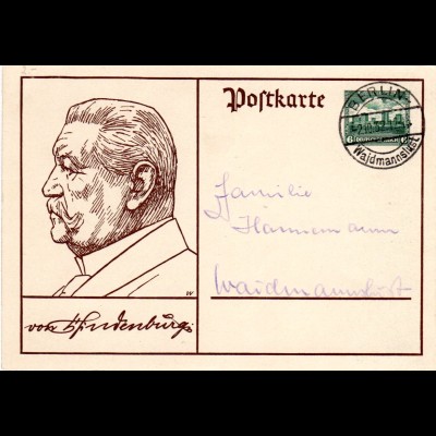DR 1932, Stpl. BERLIN WAIDMANNSLUST auf 6 Pf. Ganzsache.