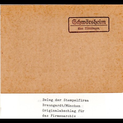 Landpoststellen Stpl. SCHWÖRSHEIM über Nördlingen, Originalprobe aus Archiv
