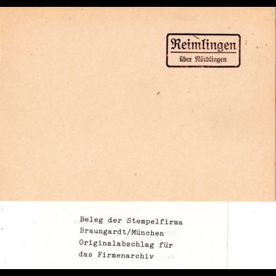 Landpoststellen Stpl. REIMLINGEN über Nördlingen, Originalprobe aus Archiv