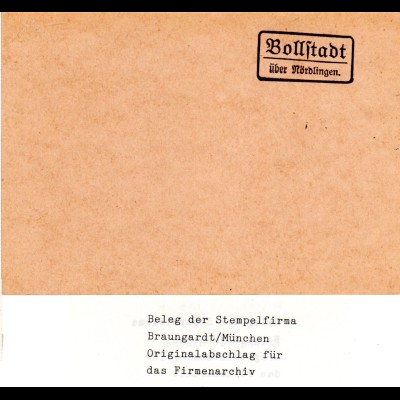 Landpoststellen Stpl. BOLLSTADT über Nördlingen, Originalprobe aus Archiv