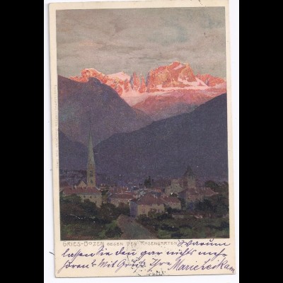 Italien, Gries Bozen gg. den Rosengarten, Südtirol Alto Adige Künstler AK.#461