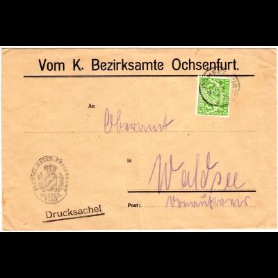 Bayern 1919, EF 5 Pf. Dienst auf Bezirksamts Brief v. OCHSENFURT