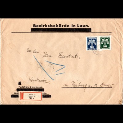 Böhmen u. Mähren 1943, 5 K.+40 H. Dienst auf Einschreiben Brief v. LAUN
