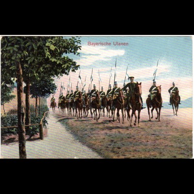 Bayern, Bayerische Ulanen, 1912 gebr. Militär Farb-AK
