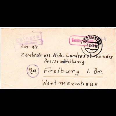 1946, Landpost Stpl. EHINGEN über Nördlingen auf Brief m. R1 Gebühr bezahlt