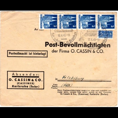1949, MeF 4er-Streifen 5 Pf. auf Firmen Vordruck Brief v. WINDSHEIM