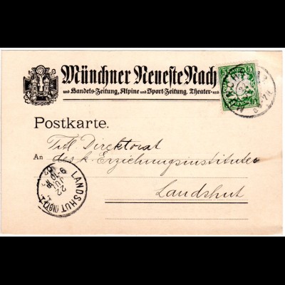 Bayern 1907, 5 Pf. auf illustrierter Karte d. Münchner Neueste Nachrichten