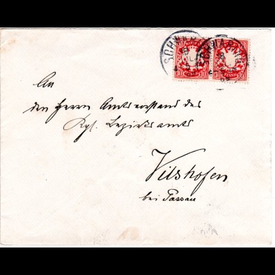 Bayern 1889, K1 SCHWABING auf Brief m. Paar 10 Pf. 