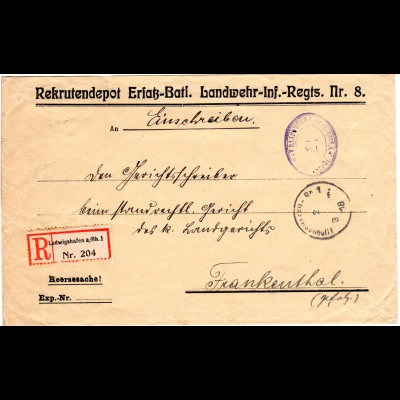 Bayern 1918, Heeressache Reko Brief v. Ludwigshafen n. Frankenthal