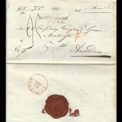 Österreich NL 1829, Auslands Einschreiben Porto Brief m. L1 Recommandirt. #955