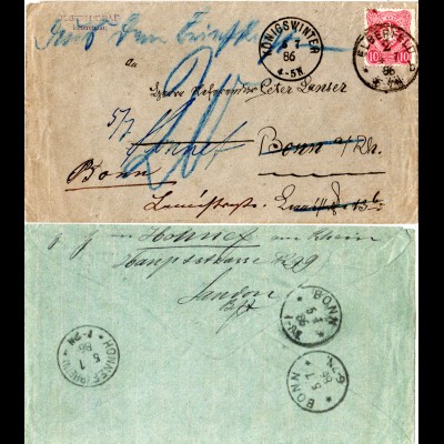 DR 1886, 10 Pf. auf Nachsende Brief v. Elberfeld m. hds. "Aus dem Briefkasten"