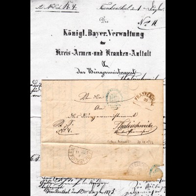 Bayern 1873, HKS Frankenthal ohne Monat auf Brief n. Thaleischweiler