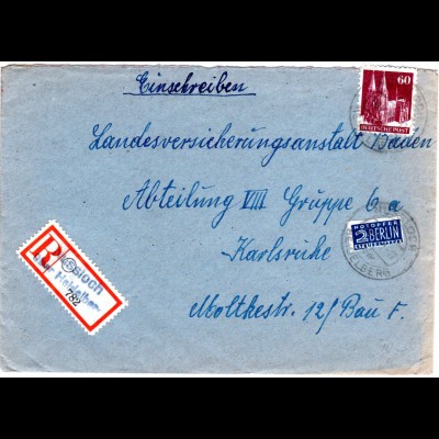 1948, Not-Reko-Zettel v. Nussloch über Heidelberg auf Brief m. 60 Pf. Bauten