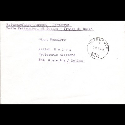 Österreich 1973, später KGF POW Brief v. Innsbruck an Major Reder, Gaeta Italien