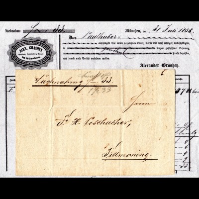 Bayern 1858, Fuhrmannsbrief f. Nachnahmesendung v. München n. Tittmoning