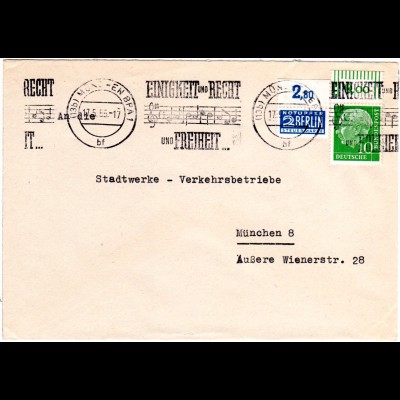 BRD 1955, Politik Propaganda Maschinen Stempel auf Brief v. München