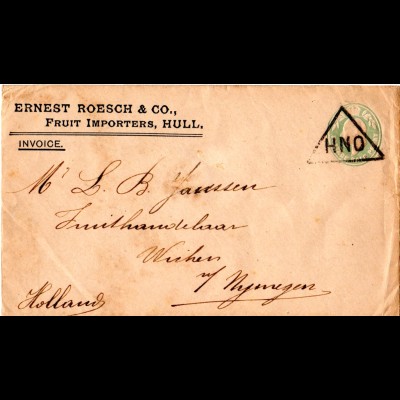 GB 1907, 1/2d Privat Ganzsache Brief v. Hull m. Stpl. HNO n. NL