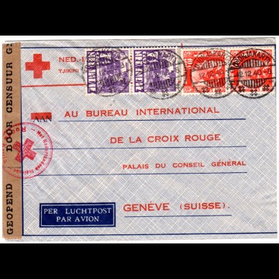NL Indien 1940, Rotes Kreuz Vordruck Umschlag m. 4 Marken per Luftpost i.d. CH.