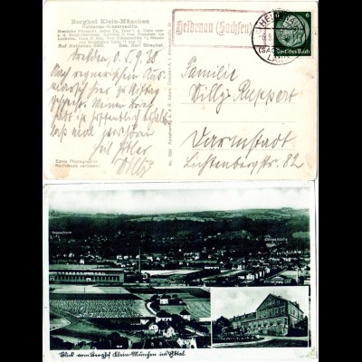 DR 1938, Landpost Stpl. HEIDENAU (Sachsen) 3 auf AK Klein-München m. 6 Pf.