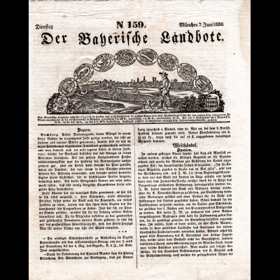 München 1836, Der bayerische Landbote N 159, kpl. mehrseitige Zeitung