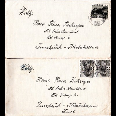 Österreich 1931, Bahnpost Stpl. KREMS-SIGMUNDSHERBERG auf 2 Briefen v. Rosenburg