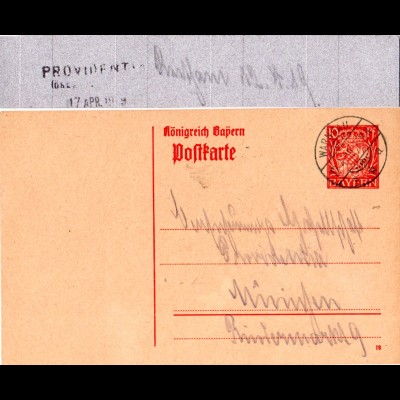Bayern 1919, 10 Pf. Ganzsache v. Reitham m. Steg Stpl. WARNGAU