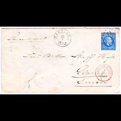NL Indien 1892, 20 C. Ganzsache Brief v. Magelang n. Glarus, Schweiz