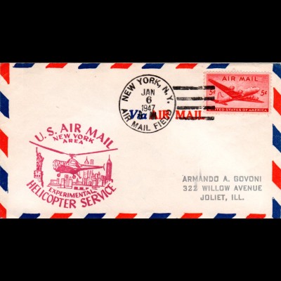 Helicopter Post USA 1947, New York Area Experimental Flight, Brief m. 5 C.